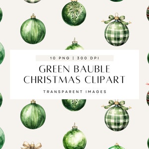Enfeite de Natal Clipart, Bola de Natal Verde, Clip Art de Natal, Decoração PNG, Convite em Aquarela, Fundo Transparente, Uso Comercial