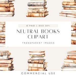 Clip Art Books, boekstapels illustraties, illustraties voor boeken, boekenclub illustraties, boeken lezen illustraties, neutrale aquarel clipart, boho png