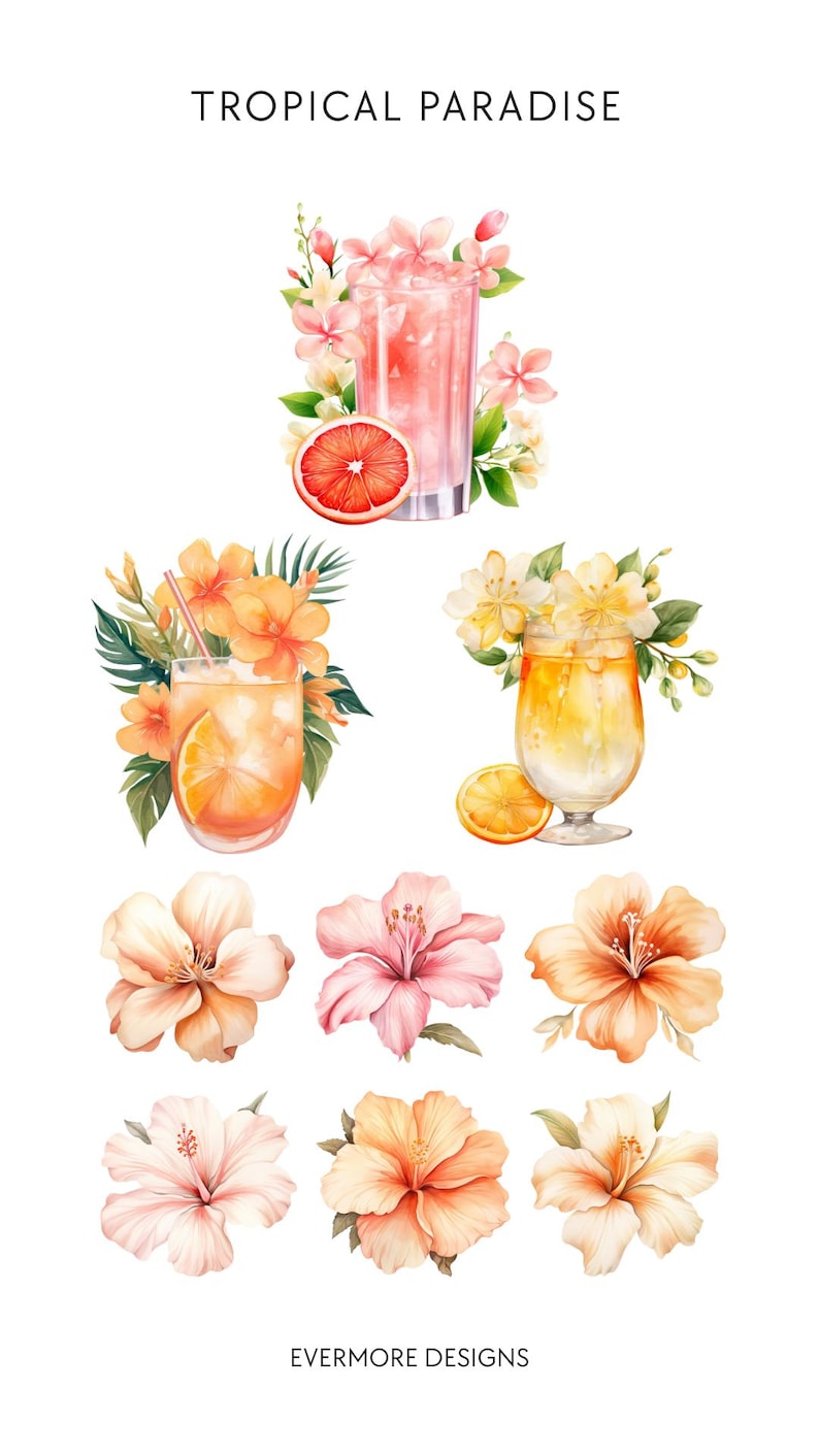 Watercolor Tropical Leaves Clipart, Summer Cocktail Clip Art, Palm Tree, Monstera, Greenery, Boho Florals, Commercial Use, Transparent PNG image 3