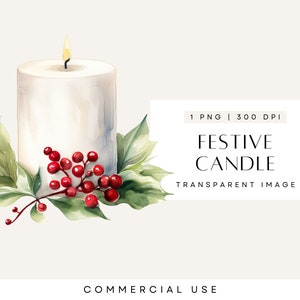 Weihnachtskerze Clipart, Holly Laub Clip Art, Festlich, Winter Greenery, EINZELBILD, kommerzielle Nutzung, transparenter PNG, inklusive Lizenz