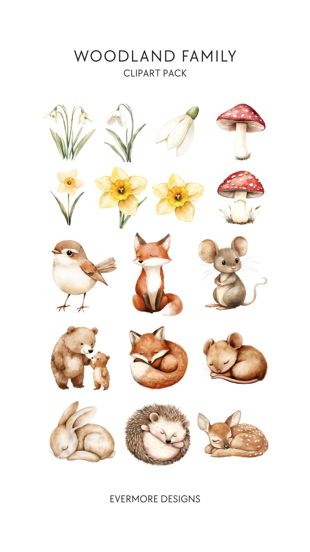Boho Woodland Clipart | Watercolor Baby Animals PNG Nursery Decor Fox ...