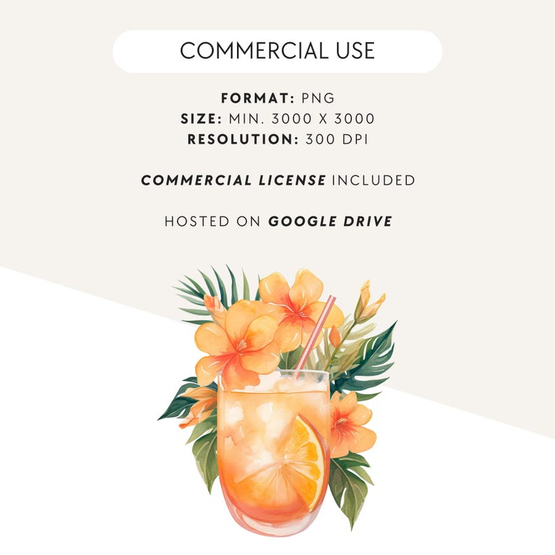Watercolor Tropical Leaves Clipart, Summer Cocktail Clip Art, Palm Tree, Monstera, Greenery, Boho Florals, Commercial Use, Transparent PNG image 6