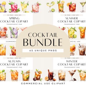 Cocktail Drink Bundle Clipart, Cocktail acquerellati, Cocktail d'autore, Analcolici, Bevande stagionali, Uso commerciale, PNG trasparente