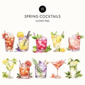 Clipart di cocktail ad acquerello, primavera, festa in giardino, drink di nozze, drink speciali, cocktail al limone, lavanda pastello, PNG trasparente