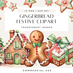 Clipart di pan di zenzero ad acquerello, omino di pan di zenzero festivo, clipart di biscotti di Natale rossi e verdi, PNG trasparente, uso commerciale, boho neutro