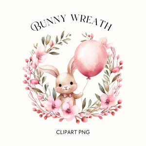 Easter Baby Shower Clipart Pink Easter Bunny Holding Balloon PNG