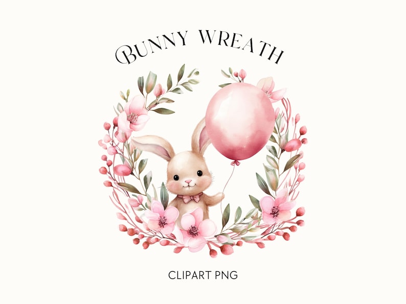 Easter Baby Shower Clipart Pink Easter Bunny Holding Balloon PNG