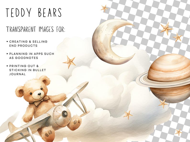 Watercolor Teddy Bear Clipart Bundle, Neutral Boho Nursery, Cute Baby ...