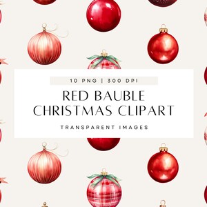 Enfeite de Natal Clipart, Bola de Natal Vermelha, Clip Art de Natal, Decoração PNG, Convite em Aquarela, Fundo Transparente, Uso Comercial