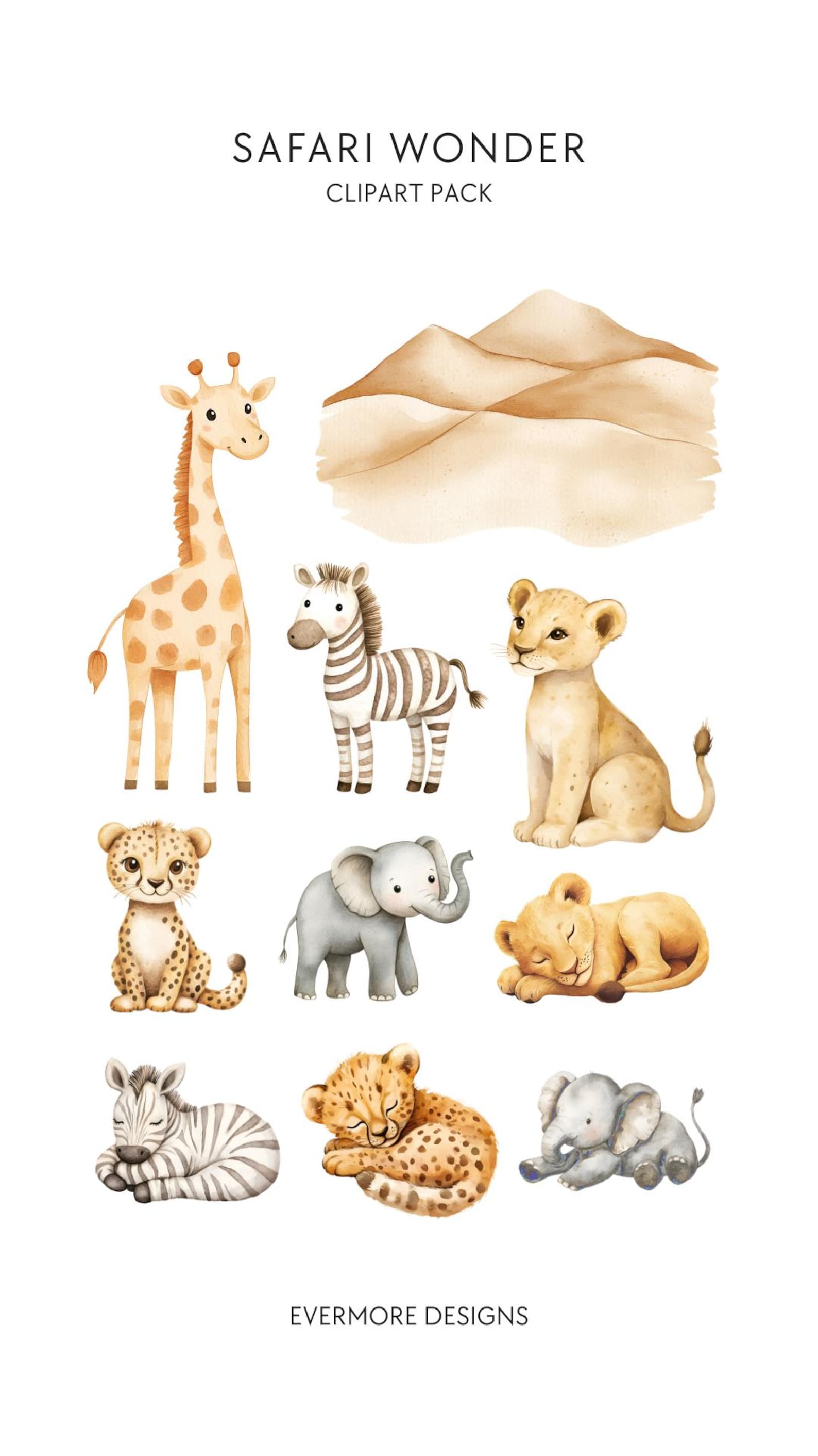 Safari Baby Shower Clip Art | Watercolor Jungle Animals PNG Neutral ...
