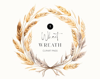 Watercolor Clipart Wheat, Floral Autumn Wreath Clipart Fall, Rustic, Boho Wreaths, Neutral, Transparent PNG, Single Image, Commercial Use