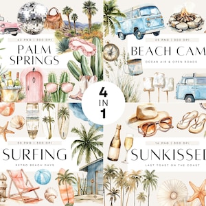 Clipart de planificador de verano: Abuela costera, Último brindis en la costa, PNG de acuarela, Planificador digital, Pegatinas para álbumes de recortes, Uso comercial