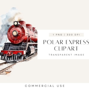 Polar Express-clipart, kerststoomtrein, schattige kerstman-illustraties, speciale bezorging, neutrale aquarel, transparante png, commercieel gebruik