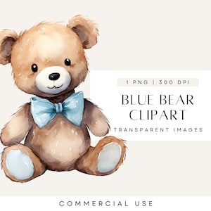 Clipart orsetto blu, orsetto vintage, clipart baby shower per bambini, clipart orsetto carino, papillon, download digitali, uso commerciale