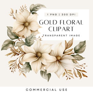 Clipart fleur de poinsettia, composition florale, verdure et or, aquarelle de Noël, conception de mariage, PNG individuel, usage commercial