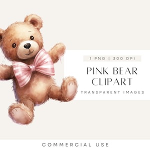 Clipart orso volante, orsacchiotto vintage, clipart baby shower, orsacchiotto rosa carino, papillon, download digitali, PNG trasparente, uso commerciale