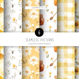 Floral And Bee Digital Paper, Honey Bee Digital Paper, Bee Junk Journal Paper, Seamless Pattern, Commercial License Included