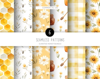 Floral And Bee Digital Paper, Honey Bee Digital Paper, Bee Junk Journal Paper, Seamless Pattern, Commercial License Included