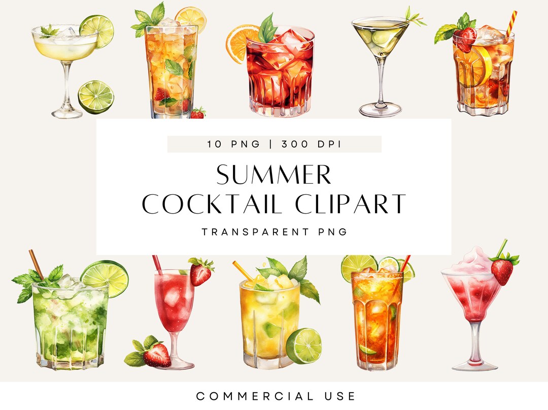 Summer Cocktails Clipart, Watercolour Cocktail, Garden Party ...