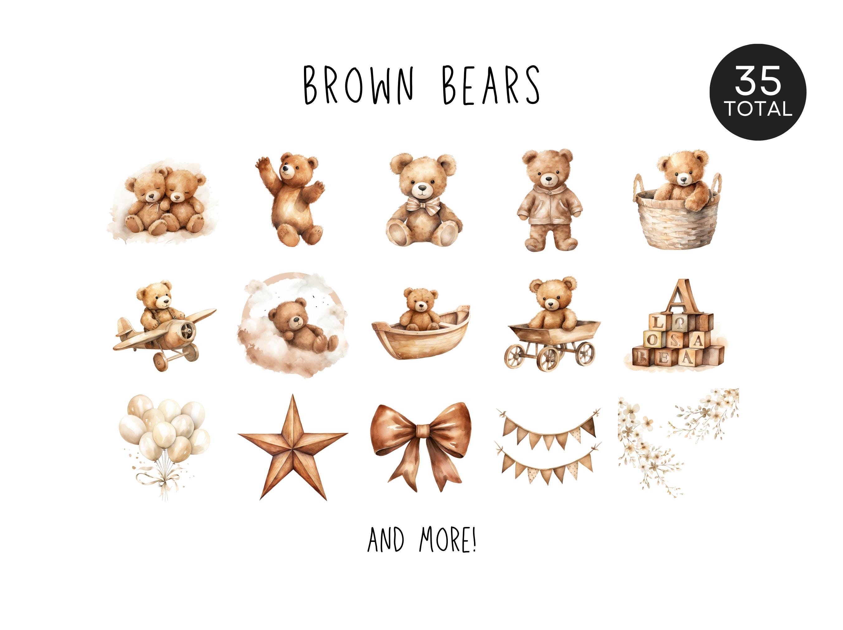 Watercolor Teddy Bear Clipart Bundle, Neutral Boho Nursery, Cute Baby ...