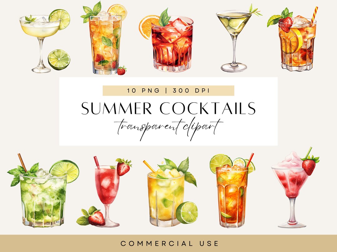 Summer Cocktails Clipart Watercolour Cocktail Garden Party - Etsy