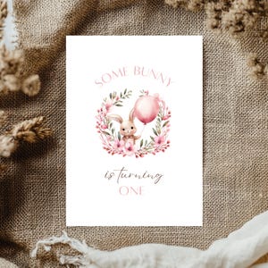 Easter Baby Shower Card Pink Bunny Floral Wreath Decor Ideas