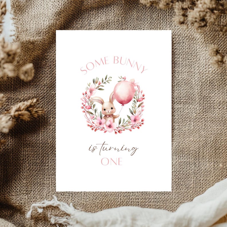Easter Baby Shower Card Pink Bunny Floral Wreath Decor Ideas