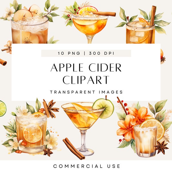 Apple Cider Margarita Clipart, Seasonal Cocktail Clip Art, Drinks PNG, Cinnamon, Watercolor, Commercial Use, Transparent Background