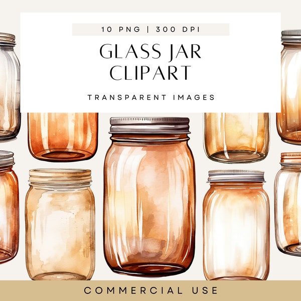 Jar Clipart, Mason Jar Clipart, Mason Jar Clip Art, Magical Jar Clipart, Neutral Watercolor Clipart, Boho, Clipart Bundle Romantic Wedding