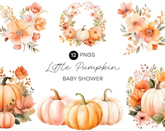 Little Pumpkin Baby Shower Clipart, A Little Pumpkin Is On The Way, Pink Floral Wreath, Flower Foliage, Commercial Use, Transparent PNG