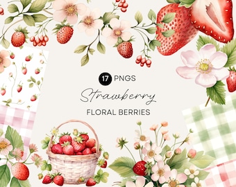 Strawberry Baby Shower Clipart, Berry Sweet Baby on the Way Invite, Strawberry Watercolor Invitation, Commercial Use, Transparent PNG