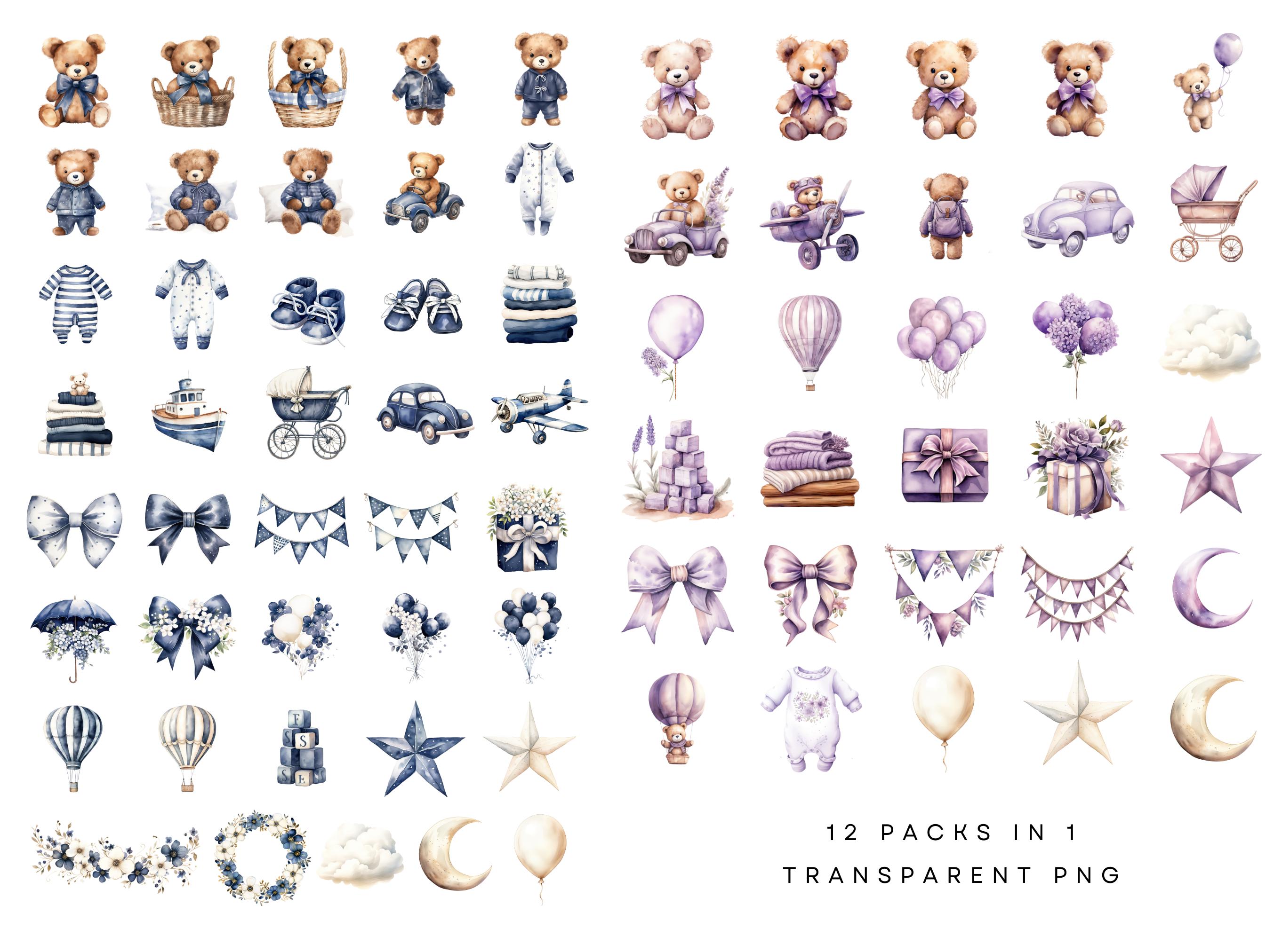 Watercolor Teddy Bear Clipart BUNDLE, Neutral Boho Nursery, Baby Shower ...