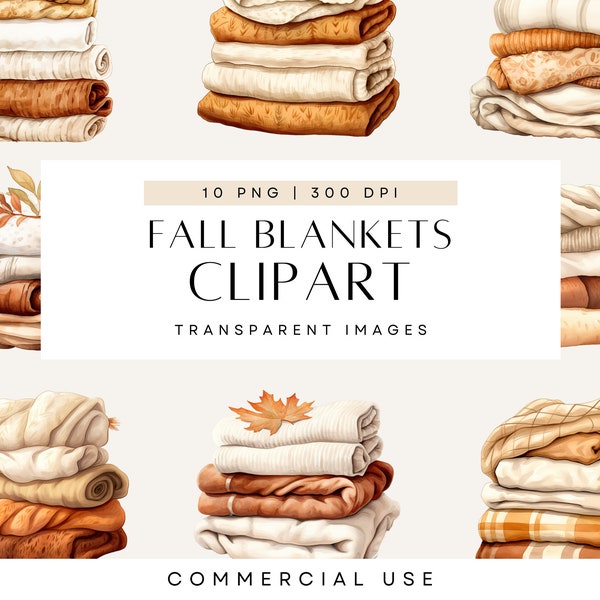 Watercolor Fall Blankets Clipart, Fall Decor, Autumn Home, Neutral Clipart, Clipart Bundle, Commercial Use, Transparent PNG, Neutral Boho