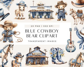 Watercolor Baby Cowboy Clipart, Little Cowboy Watercolor, Wild West, Blue Cowboy Boots, Baby Shower for a Boy, Commercial Use, Transparent