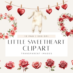 Un pequeño amor está en camino, clipart de baby shower, invitación para el primer cumpleaños, bebé de San Valentín, uso comercial, PNG transparente