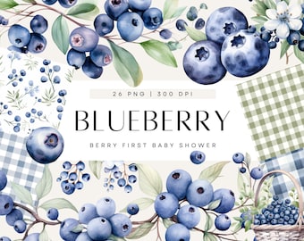 Blueberry Watercolor Clipart, Berry Sweet Baby on the Way Invite, Blueberry Baby Shower Invitation, Commercial Use, Transparent PNG