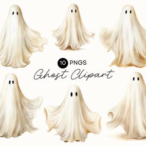 Akwarelowe duchy Halloween Clipart NATYCHMIASTOWE POBIERANIE Straszny drapowany duch, jesienny clipart, neutralny clipart, pakiet clipartów, do użytku komercyjnego