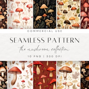 Automne papiers numériques, papier numérique Groovy Halloween, scrapbooking papier numérique, motif numérique sans couture, clipart champignon rétro, Boho PNG