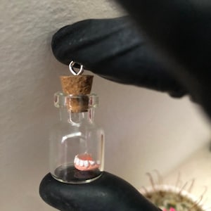 Dollhouse Miniature Oddity Micro Dentures inside Jar : Can be Worn as Jewelry!