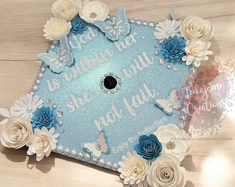 Custom Graduation Cap Topper Personalized Grad Cap - Senior Class Gift, florals, butterflies, grad cap design, class of 2024