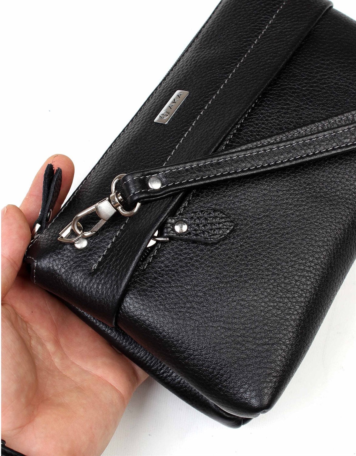 Mens Clutch Bag Genuine Leather Handbag Unisex Brown Etsy