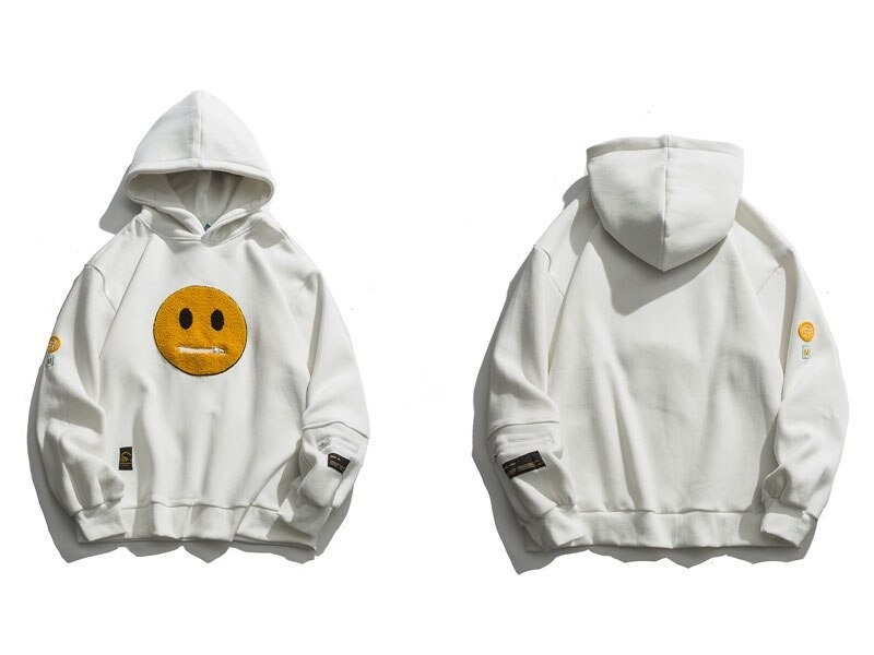 Zipper Pocket Smile Face Patchwork Fleece Fabric Streetwear - Etsy