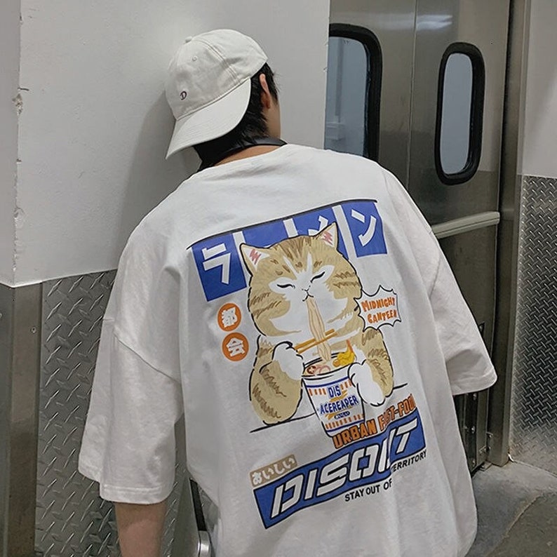 Oversized Cat Cartoon Graphic Tshirt Casual Baggy Short Sleeve - Etsy