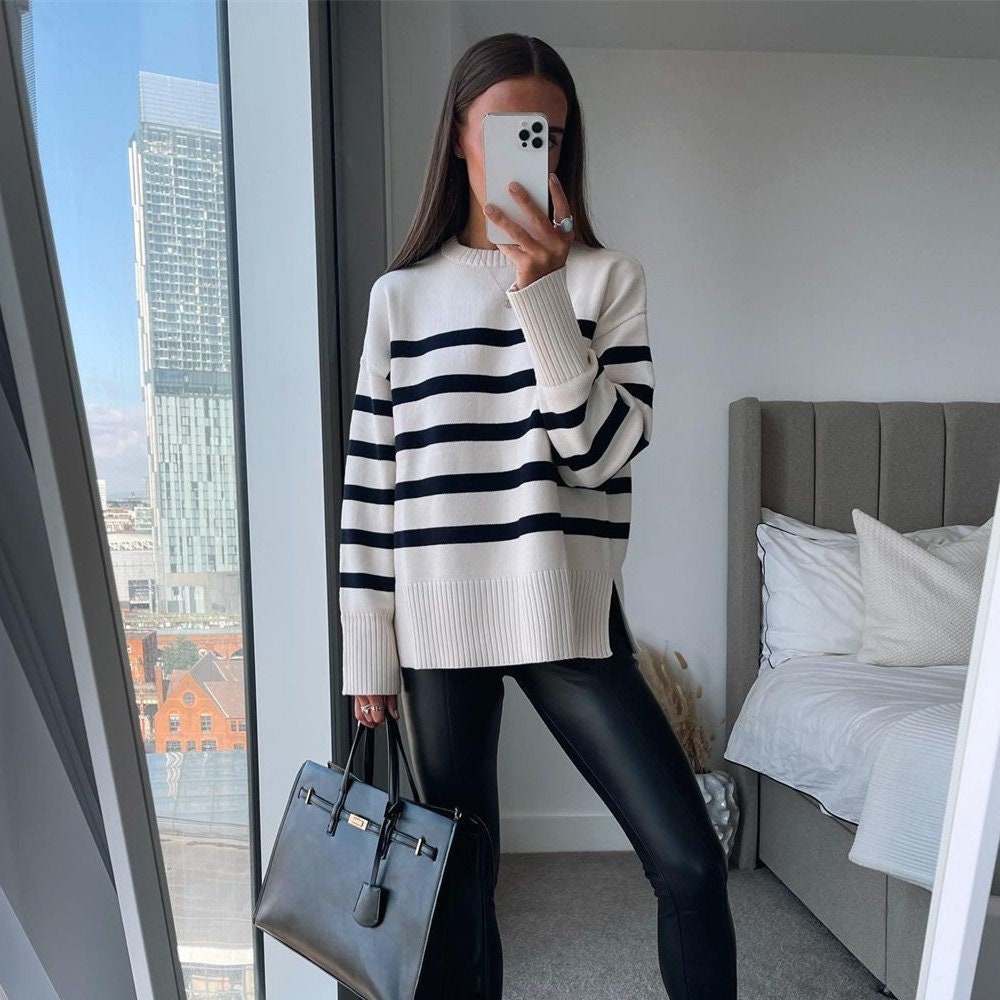 3 Colors Women Long Sleeve Knitted Pullover Loose Sweater Knitwear