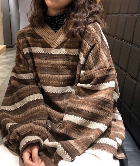V Neck Sweater Vintage Sweater Oversized Sweater Korean Style Harajuku  Style Vintage Oversized Sweater Aesthetic Sweater - Etsy