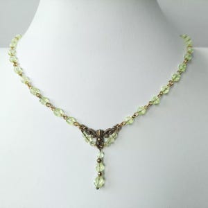 Uranium Glass Necklace 19&#39;&#39; Vaseline Glass Czech Beads Pendant Women&#39;s Jewelry