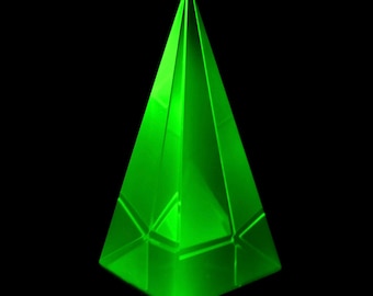 Uranium Yellow Glass Pyramid Art Glass Vaseline Glass Figurine Art Deco