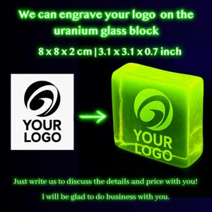 Custom Engraved Uranium Glass Block: Art Deco Vaseline Glass Figurine