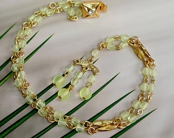 Uranium Glass Necklace 18'' Vaseline Glass Czech Beads Women's Jewelry