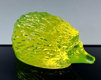 Uranium Glass Hedgehog Vaseline Yellow Glass Figurine Animal Art Deco